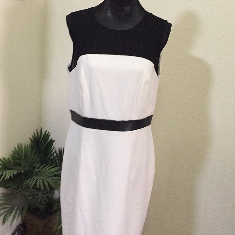 Off-white with black dress.